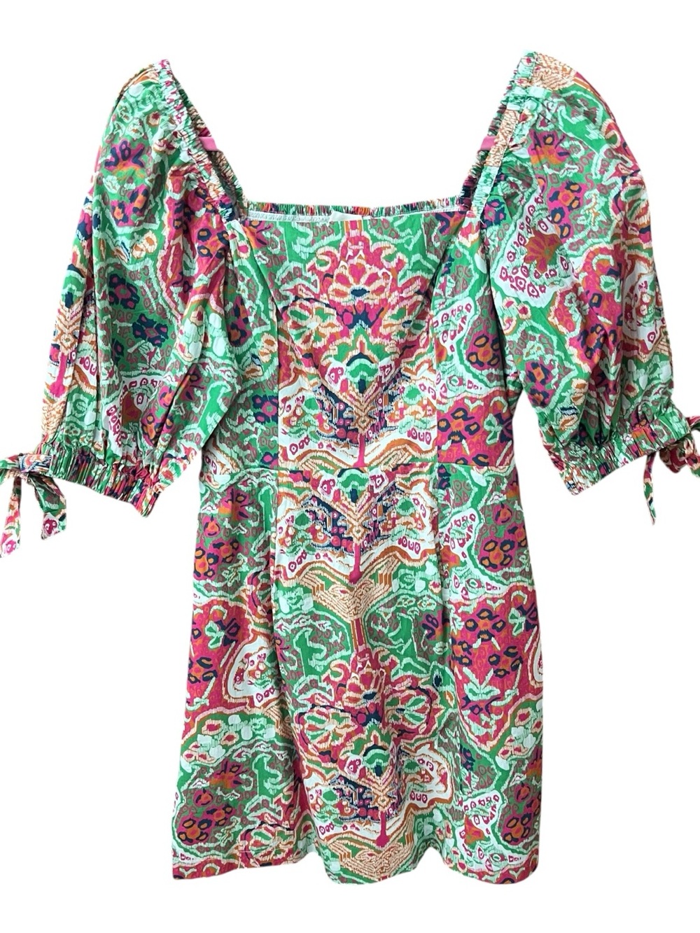 Cleobella Multicolor Paisley Square-Neck Mini Dress - Green & Pink